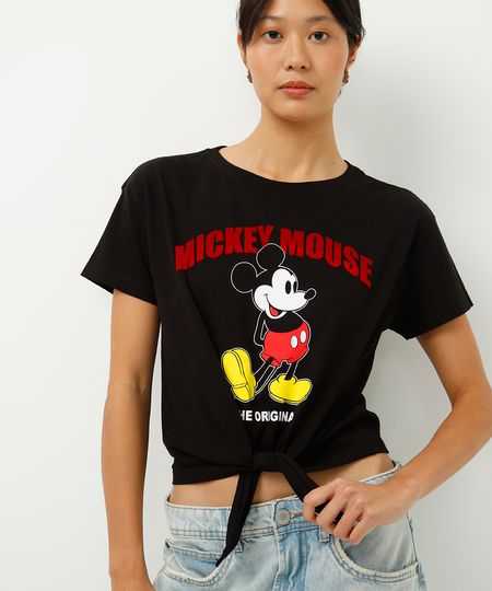 camiseta de algodão com amarração mickey preta M