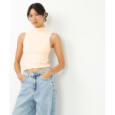 cropped long de poliamida cavado - cru