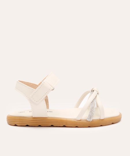 sandália infantil com velcro e strass off white 21