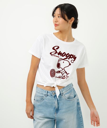 camiseta de algodão com amarração snoopy off white P