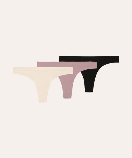 kit de 3 calcinhas fio dental caneladas colorida M kit de 3 calcinhas fio dental caneladas colorida M