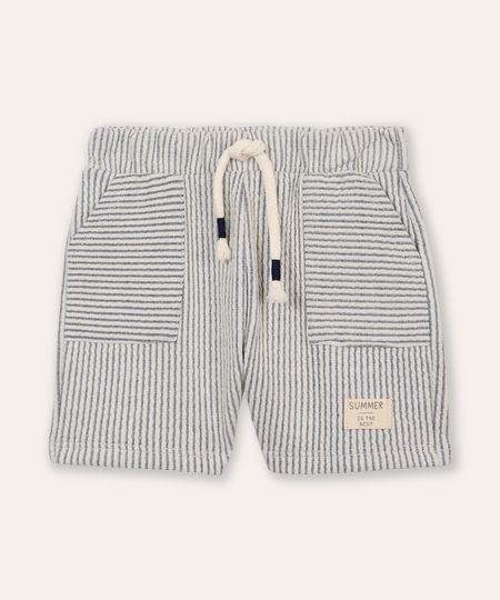 short de algodão infantil texturizado listrado com cordão off white 1