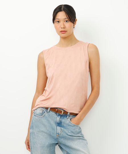regata de suede decote redondo rosa PP