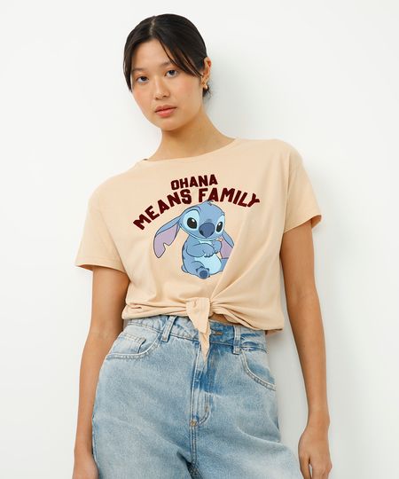 camiseta de algodão com amarração stitch bege G