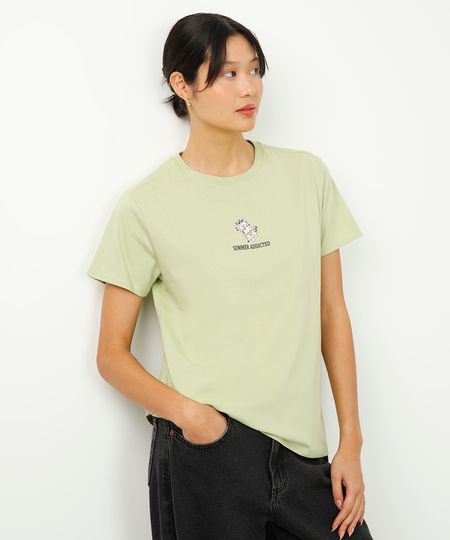 camiseta de algodão manga curta summer addicted verde PP camiseta de algodão manga curta summer addicted verde PP