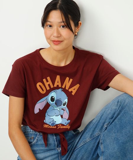 camiseta de algodão com amarração ohana stitch vinho PP camiseta de algodão com amarração ohana stitch vinho PP