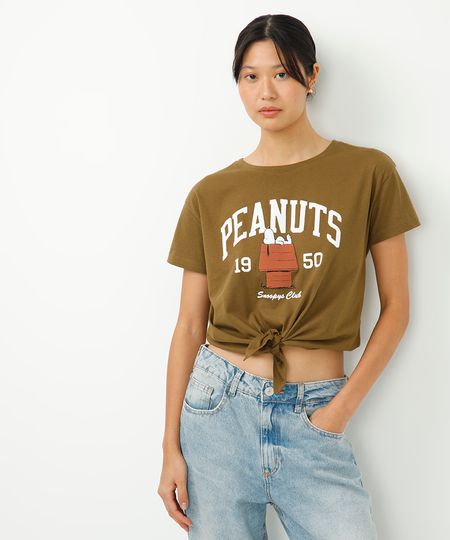 camiseta de algodão com amarração snoopy verde PP camiseta de algodão com amarração snoopy verde PP