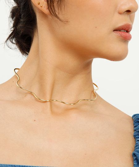 colar chocker orgânico dourado UNICO