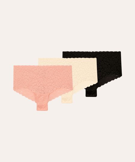 kit de 3 calcinhas caleçon renda floral colorida GG kit de 3 calcinhas caleçon renda floral colorida GG