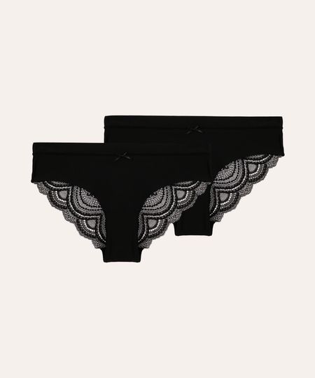 kit de 2 calcinhas caleçon rendada preta P kit de 2 calcinhas caleçon rendada preta P