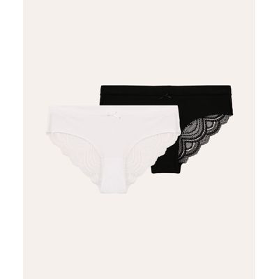 kit de 2 calcinhas femininas lateral larga rendada colorido