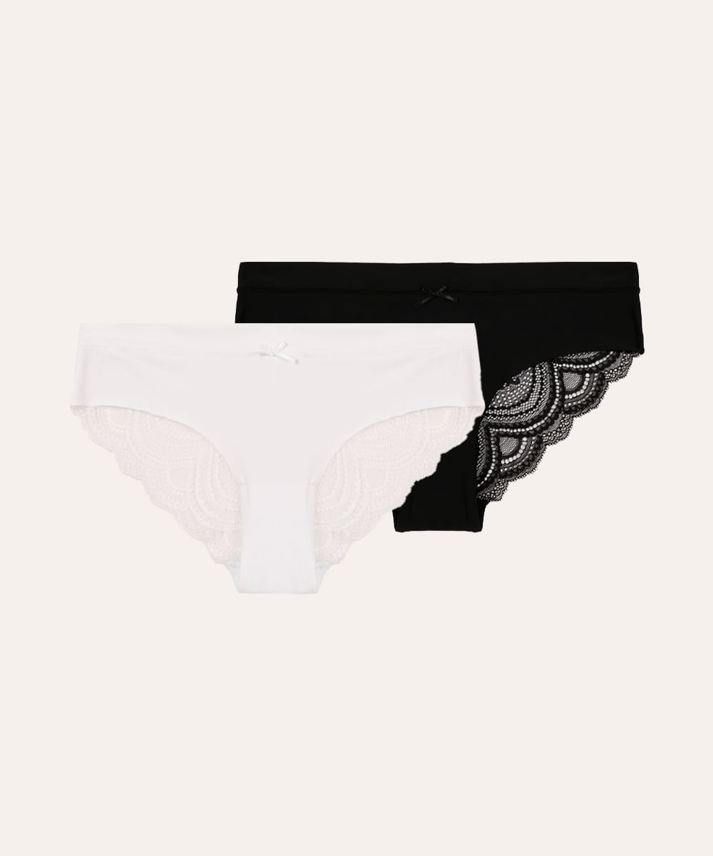 kit de 2 calcinhas caleçon rendada colorido