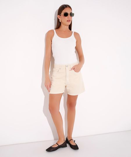 short mom de sarja com bolsos mindset amarelo 46