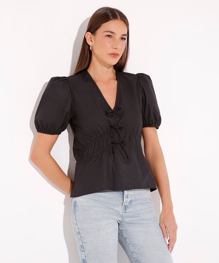 blusa de algodão manga bufante mindset preta P