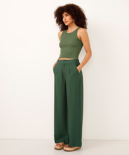 calça wide leg de viscose cintura alta verde 40 calça wide leg de viscose cintura alta verde 40