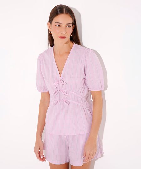 blusa xadrez manga bufante mindset rosa M blusa xadrez manga bufante mindset rosa M