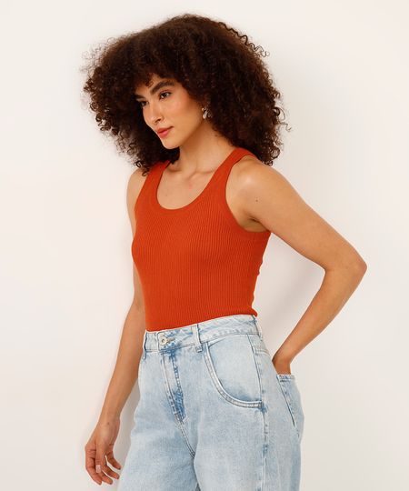 regata de tricot canelada laranja GG regata de tricot canelada laranja GG