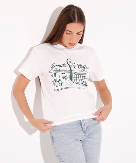 camiseta de algodão donuts e coffee mindset off white PP