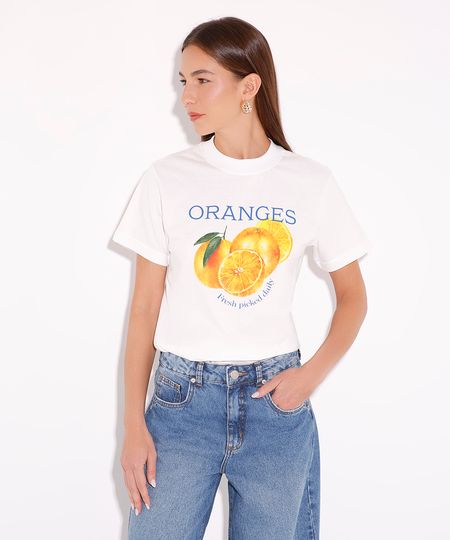 camiseta de algodão manga curta oranges mindset off white PP