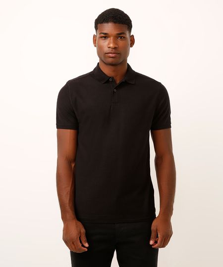 polo de algodão manga curta texturizada preto GG