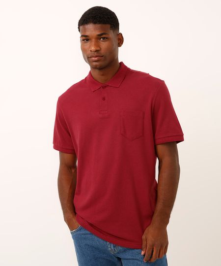 polo básica tradicional piquet com bolso vinho M