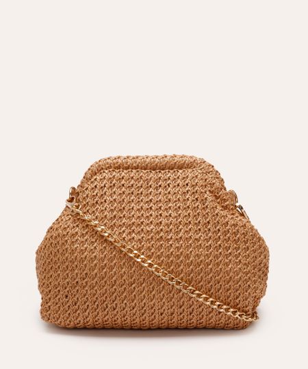 bolsa clutch de palha alça de corrente bege UNICO