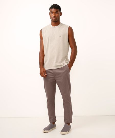 calça jogger de sarja cós com elástico e cordão cinza 42