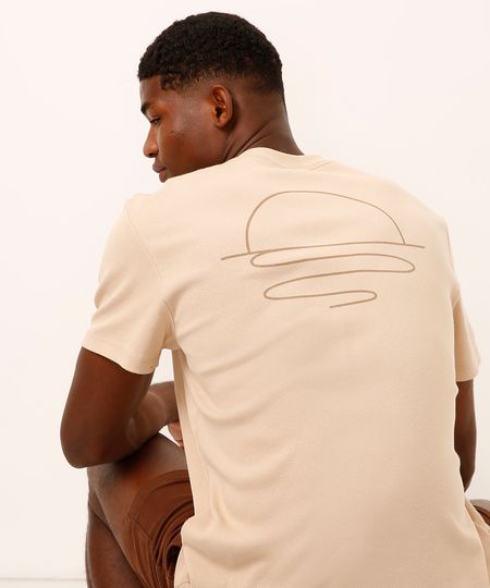 camiseta de algodão texturizada sol e ondas bege PP
