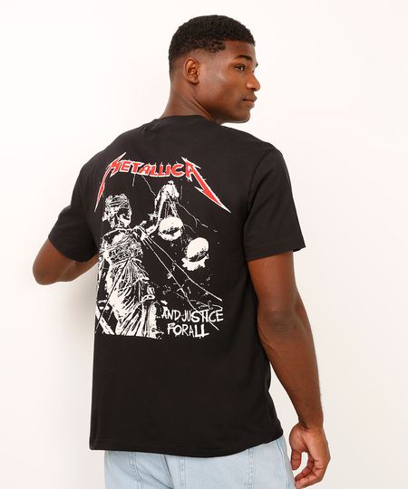 camiseta relaxed de algodão metallica preta PP