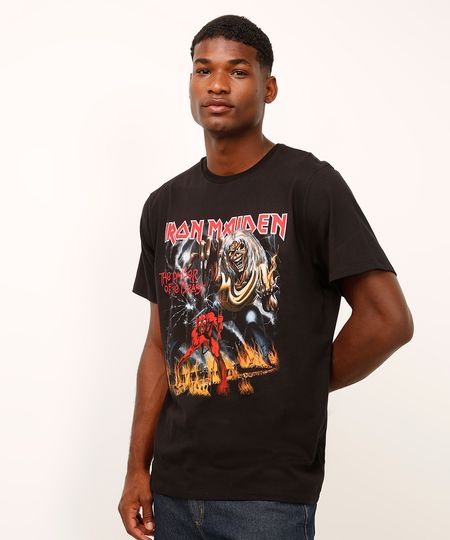 camiseta de algodão iron maiden preta P