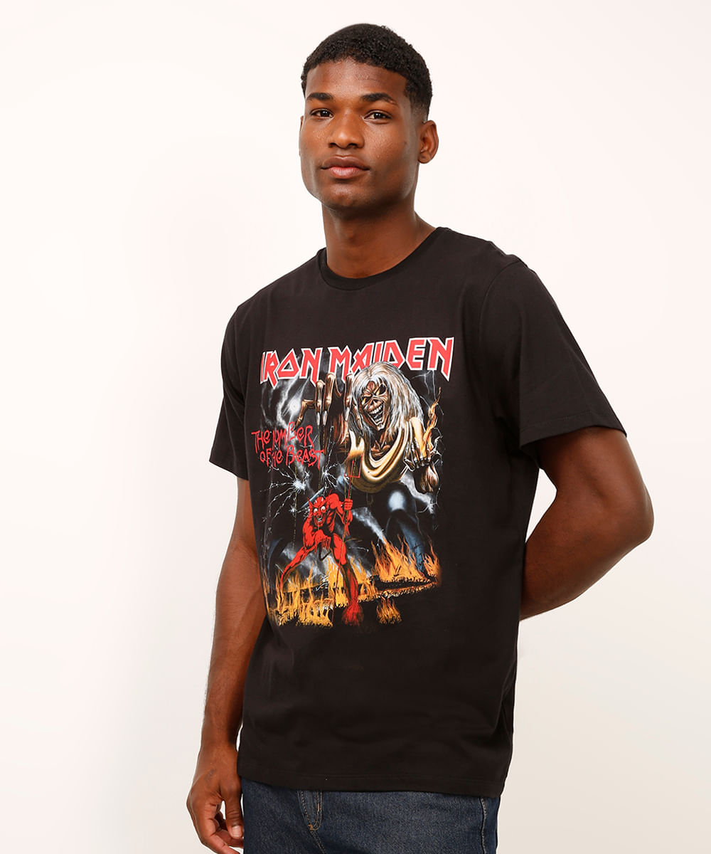 camiseta de algodão iron maiden preta