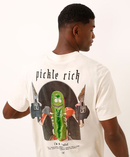 camiseta relaxed de algodão rick and morty bege M camiseta relaxed de algodão rick and morty bege M