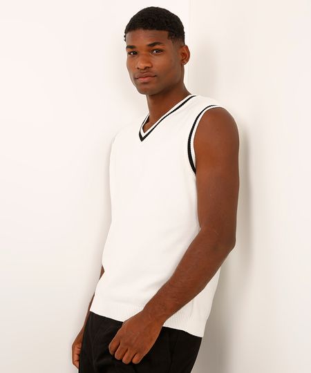 colete de tricot decote v bicolor off white M colete de tricot decote v bicolor off white M