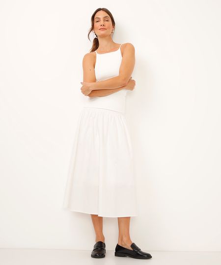 saia midi godê de algodão off white 44 saia midi godê de algodão off white 44