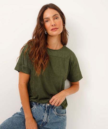 blusa de suede com recorte verde PP