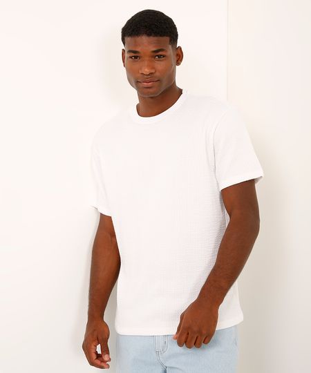 camiseta relaxed de algodão manga curta texturizada branca P
