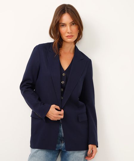 blazer alongado de alfaiataria com linho azul GG