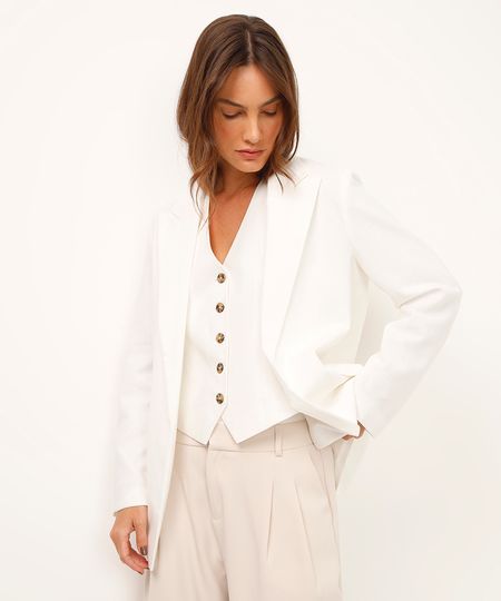 blazer alongado de alfaiataria com linho off white GG