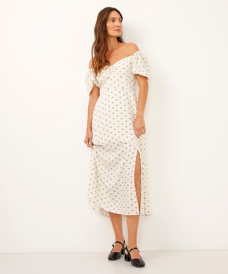 vestido midi de viscose manga bufante arabesco off white GG vestido midi de viscose manga bufante arabesco off white GG