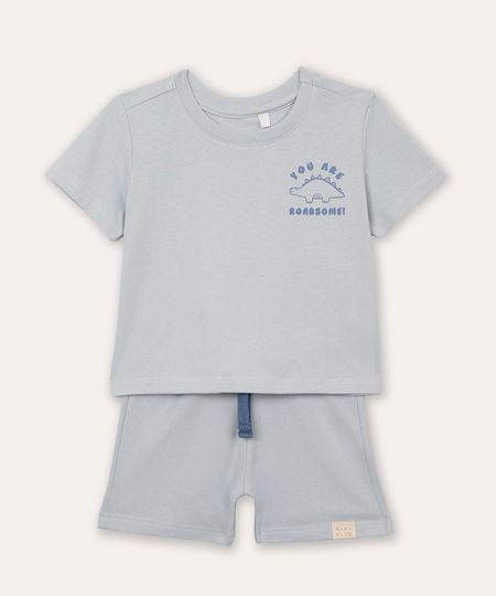 conjunto infantil curto de algodão dino azul 2