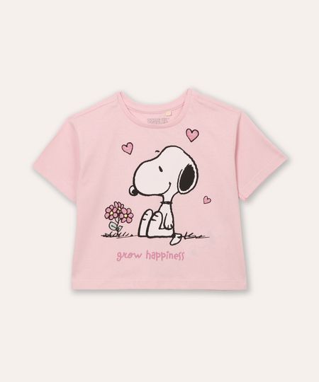 cropped infantil de algodão snoopy com glitter rosa 3