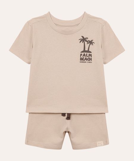 conjunto infantil curto de algodão palm beach bege 5