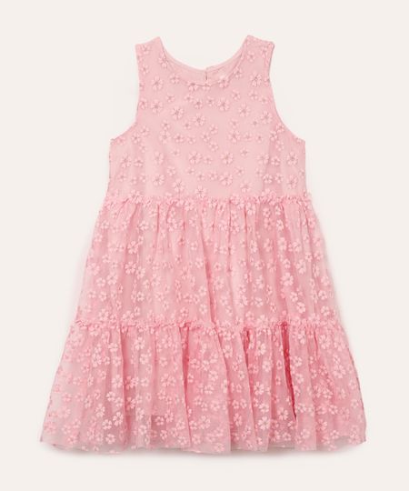 vestido infantil de tule marias floral com glitter rosa 4