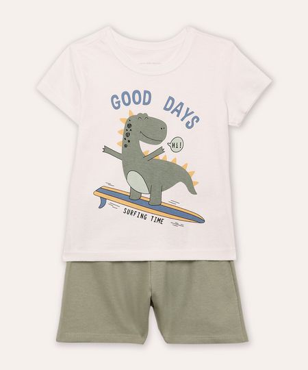 conjunto curto infantil dino surfando off white 5 conjunto curto infantil dino surfando off white 5