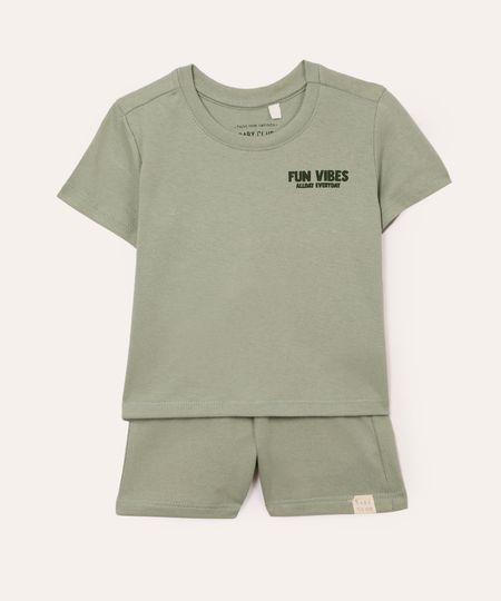 conjunto infantil curto de algodão fun vibes verde 2