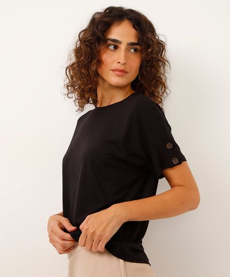 blusa de viscose com martingale preta P blusa de viscose com martingale preta P