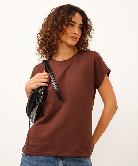 blusa de algodão manga curta marrom G