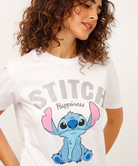 camiseta de algodão manga curta stitch off white PP