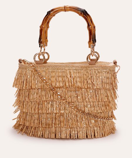 bolsa bucket com franjas alça removível bege UNICO