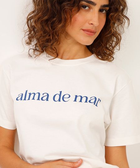 camiseta de algodão manga curta alma de mar off white P camiseta de algodão manga curta alma de mar off white P